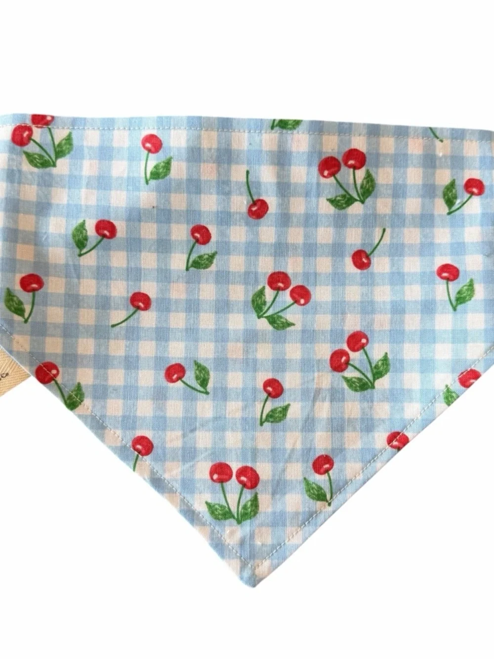 Blue Gingham Cherry Dog Scrunchie Bandana - Cute Collar Accessory